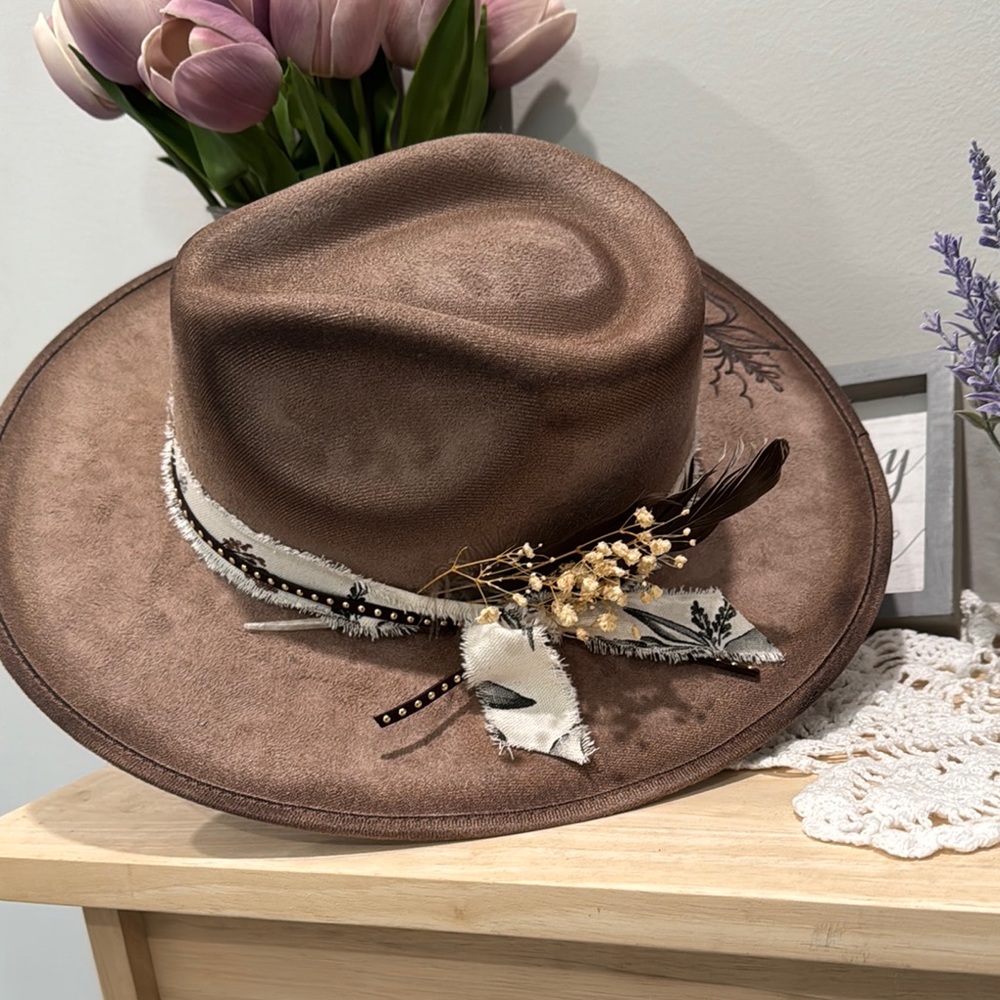 Chic Tan Women's Hat with Feather Detail